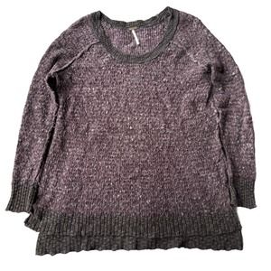 Free People Sweater Sz S Burgundy Gray Long Sleeve Knit Wool Blend Tunic Womens